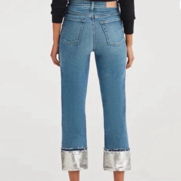 7 For All Mankind Luxe Vintage Sequin Cuff Boyfriend Jeans Blue - Picture 2 of 6